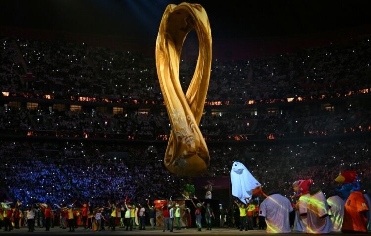 Dancers perform during the opening ceremony ahead of the Qatar 2022 World Cup Group A football match between Qatar and Ecuador at the Al-Bayt Stadium in Al Khor, north of Doha, on November 20, 2022. (Photo by Raul ARBOLEDA / AFP)