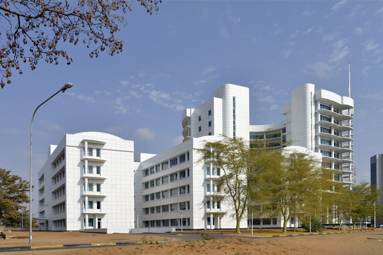 The health ministry building in Gabarone Botswana Southern Africa. This beautifull piece of Architecture is one of the brand new buildings that are begining to dominate the skyline in Gabarone over the last few years. Gabarone is the capitol city of Botswana.