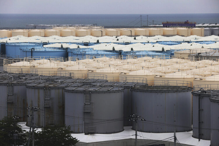 A photo shows tanks containing treated water at Fukushima Daiichi Nuclear Power Station of TEPCO in Okuma Town, Fukushima Prefecture on May 26, 2023. Fukushima Daiichi Nuclear Power Station suffered major damage from the magnitude 9.0 earthquake and tsunami that hit Japan on March 11, 2011.( The Yomiuri Shimbun via AP Images )