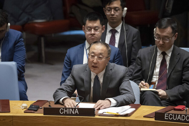 Isra'ila China’s U.N. Ambassador Zhang Jun speaks during a Security Council meeting at United Nations headquarters, Tuesday, Jan. 23, 2024. (AP Photo/Yuki Iwamura)
