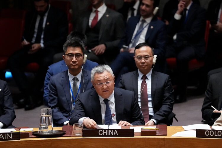 Fu Cong, China's permanent representative to the United Nations, during a United Nations (UN) Security Council meeting in New York, US, on Saturday, Feb. 28, 2026. Ayatollah Ali Khamenei, the supreme leader of Iran who dominated every aspect of the country for more than three decades as it faced off with the West, was killed Saturday after the US and Israel launched airstrikes on Iran, according to President Donald Trump. Photographer: Adam Gray/Bloomberg