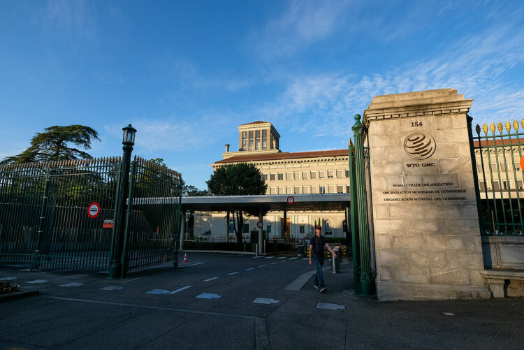 June 1, 2026, Geneva, Canton of Geneva, Switzerland - Headquarters of the WTO (World Trade Organization) at the Centre William Rappard, Entrance. 00A260601D733CARO.JPG [MODEL RELEASE: NO, PROPERTY RELEASE: NO (c) caro images / Andreas Bastian, http://www.c Photo by: Bastian/picture-alliance/dpa/AP Images